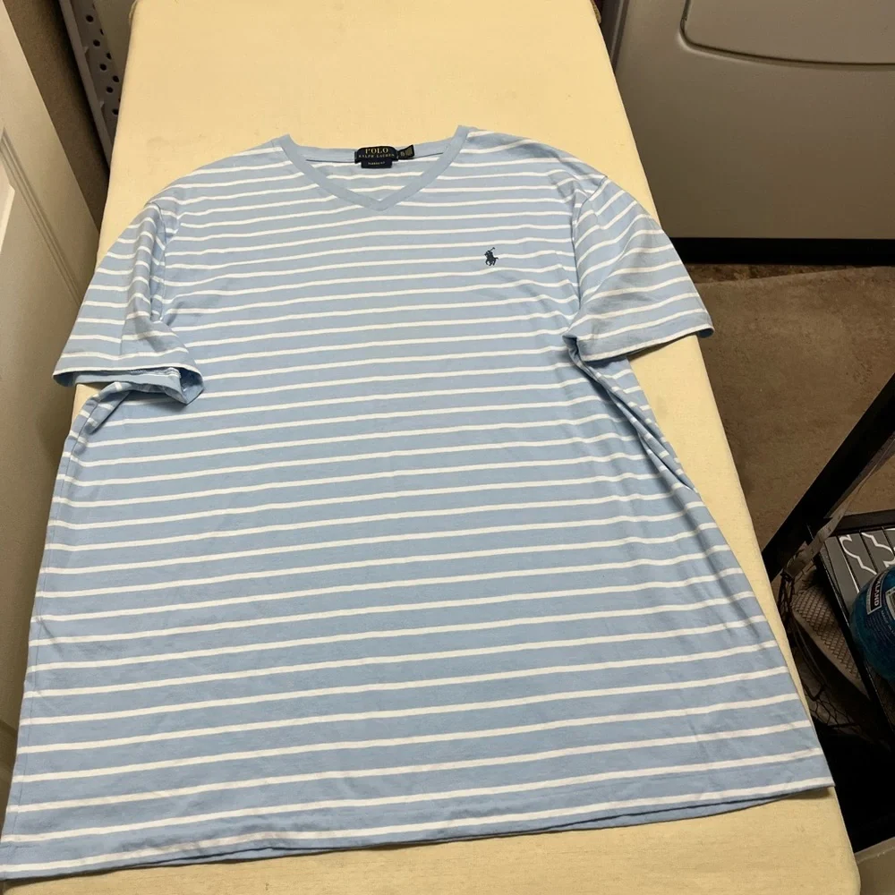 Polo Ralph Lauren men’s XL blue & white striped cotton v-neck tee